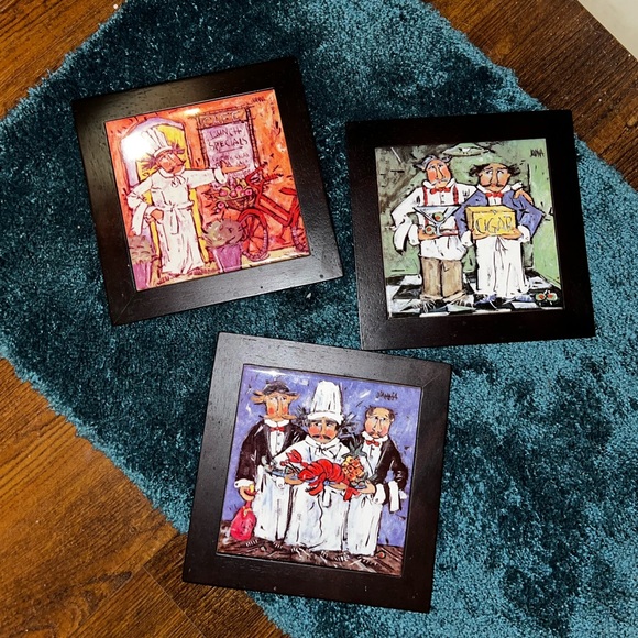 Vintage Italian Joanna Gourmet Chef Glazed Tile Wood Frame Hanging Pictures (3) - Picture 3 of 15